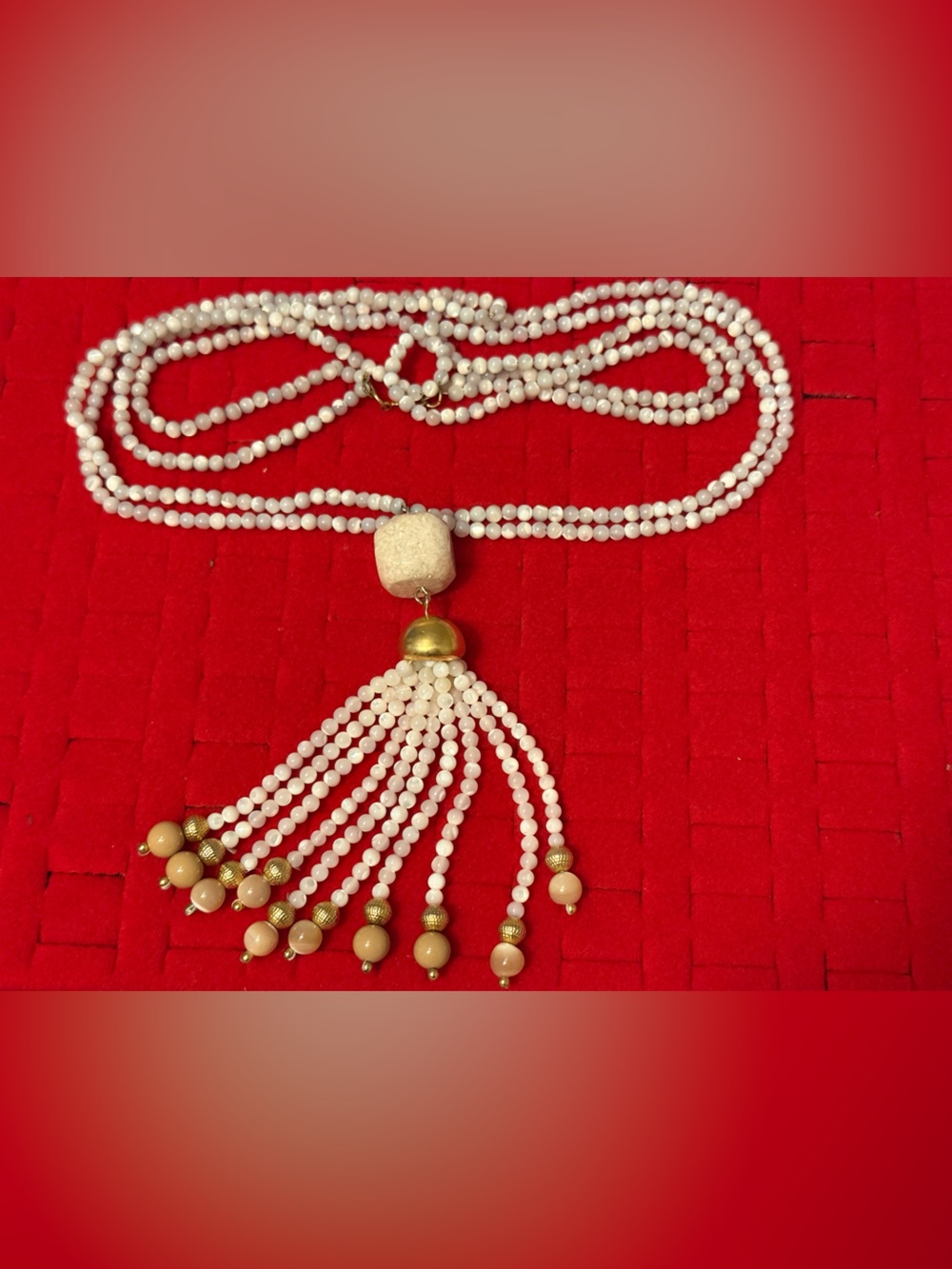 Vintage Monet Mother of Pearl Tassel Necklace